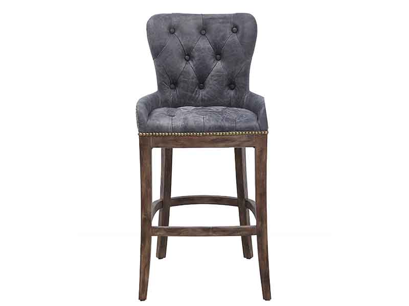 Gray Vintage Leather Oak Wood Bar Chair