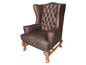 High Tufted Wing Back Vintage Leather Armchair