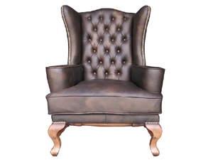 High Tufted Wing Back Vintage Leather Armchair
