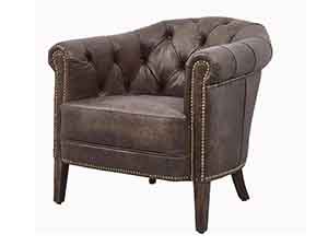 Roll Arm Distressed Leather Tufted Back Chair