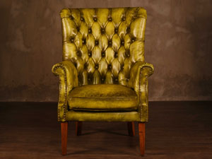 Roll Arm Tufted Back Wing Back Club Chair