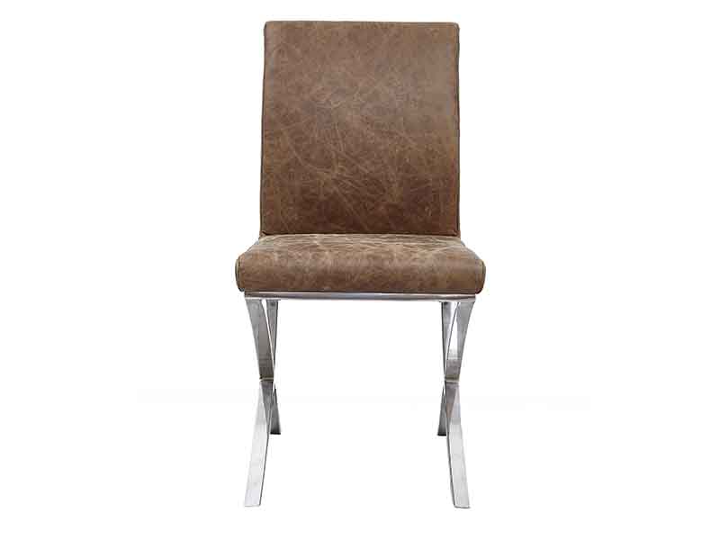 Stainless Steel Base Antique Tan Leather Chair
