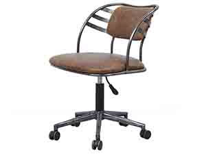 Swivel Height Adjustable Vintage Tan Leather Chair with Wheels