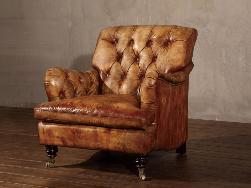 Tufted Roll Arm Vintage Leather Armchair