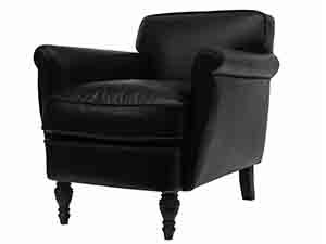 Vintage Black Leather Armchair with Solid Wood Legs