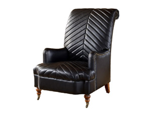 Vintage Black Leather Armchair with Wheels