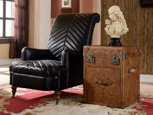 Vintage Black Leather Armchair with Wheels