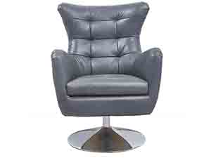 Vintage Gray Leather Wing Back Swivel Chair