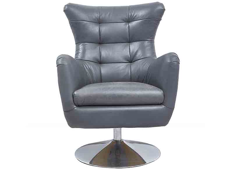 Vintage Gray Leather Wing Back Swivel Chair