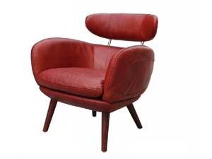Vintage Leather and Wood Legs Leisure Chair