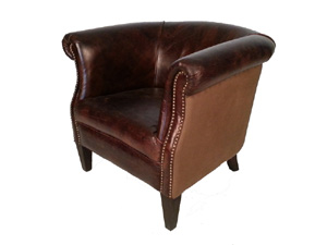Vintage Leather Roll Arm Club Chair