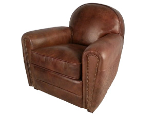 Vintage Leather Tub Armchair with Rivets