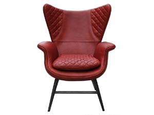 Vintage Leather Wood Leg Wing Chair