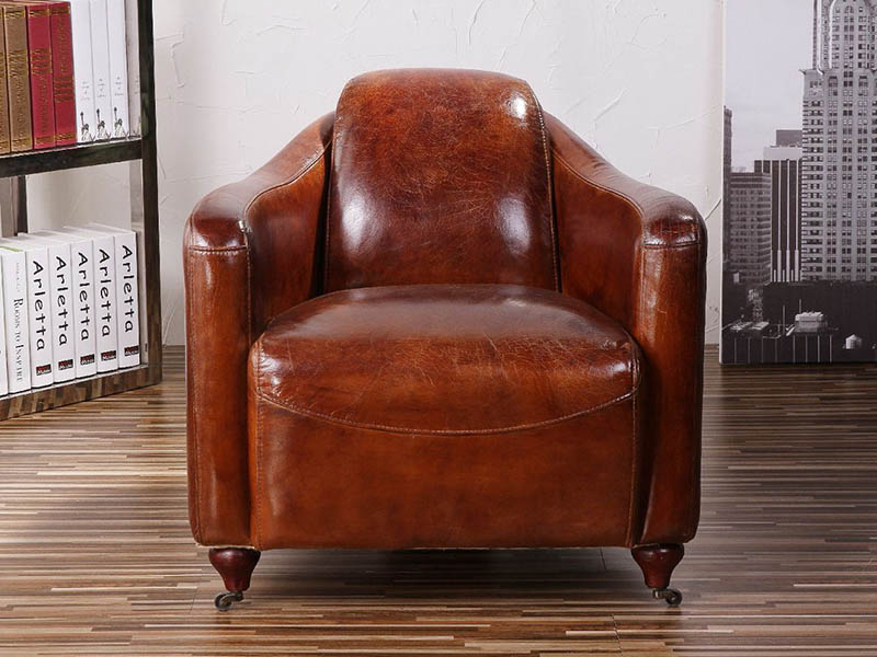 Vntage Grain Brown Leather Armchair