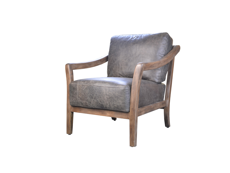 Genuine/Pu Leather And Oka Wood Vintage Chair With Armrest 