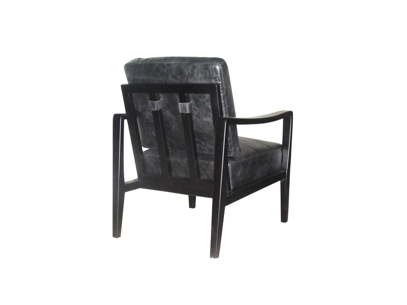 Solid Wood Living Room Arm Chair With Black Genuine Leather 