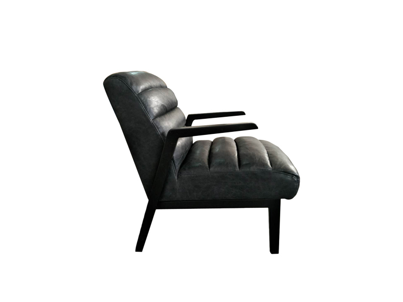 Black Leather Leisure Chair With Arms And Wide Seat 