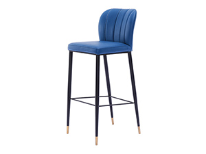 Blue Leather Bar Chair with Golden Footrest
