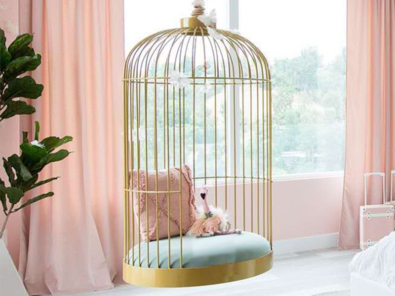 Gold Plated Stainless Steel Birdcage Chair Hanging Velvet Seat Chair