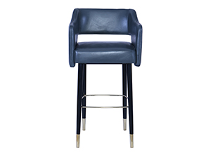 Metal Foot Rest Glossy Wood Legs Luxury Modern Leather Bar Stool Chair