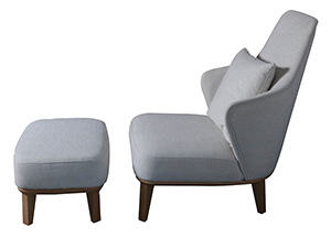Oak Wood Leg Luxury Fabric Armchair with Footstool