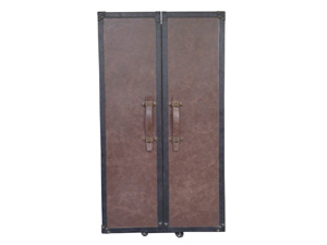 Vintage Brown Top Cow Leather Wine Cabinet