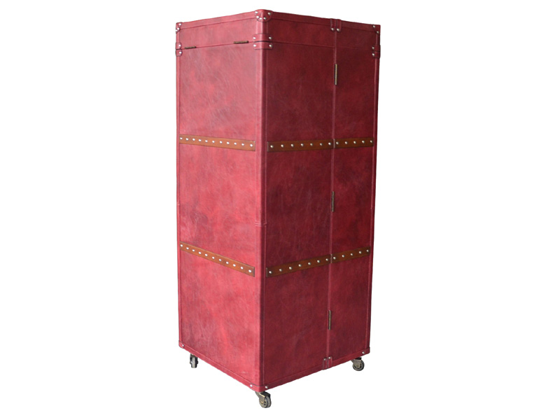 Wood Frame and Grain Vintage Leather Wine Cabinet