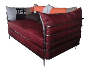 Burgundy Vintage Leather Tubular Base Sofa