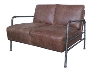 Tubular Steel Frame 2 Seater Sofa with Vintage Leather