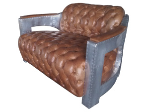 Tufted Back and Seat Brown Tan Leather Loveseat Sofa