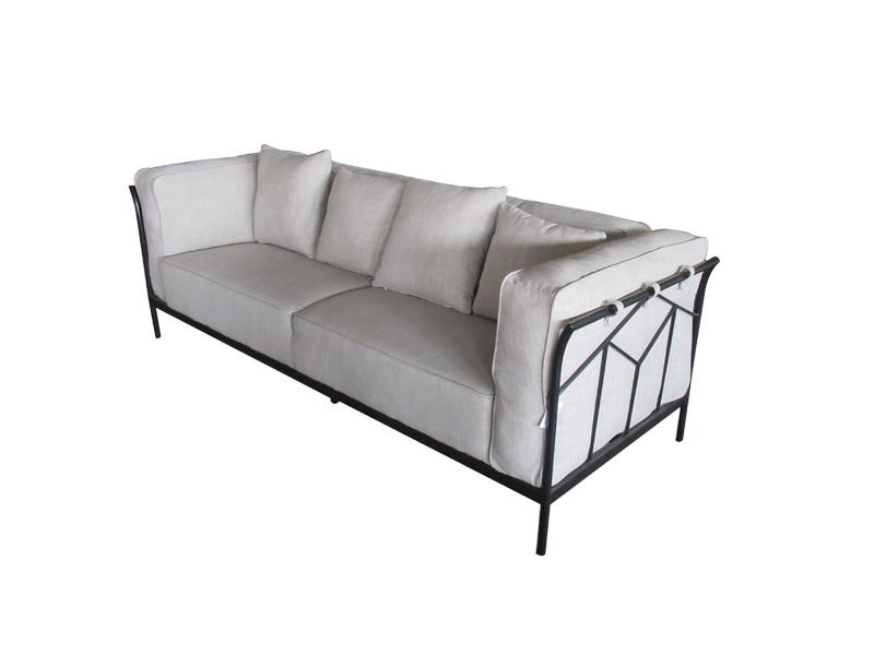 3S White Fabric Living Room Sofa With Iron Frame And Pillows