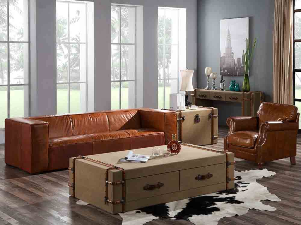 Retro Brown Fulham Leather Couch Sofa 
