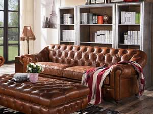 3S Vintage Leather Chesterfield Sofa Set