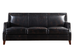Antique Black Cow Leather Sofa 3S