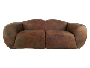 Antique Leather Stitched Edge Sofa Set