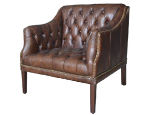 Antique Tan Leather Chesterfield Sofa Chair with Rivets