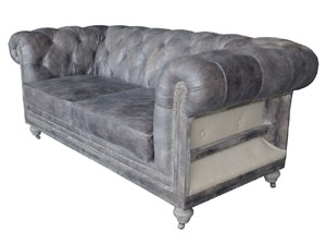 Architecture Back Antique Real Leather Chesterfield Sofa