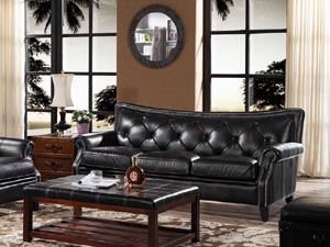 Black Handmade Leather Sofa Set