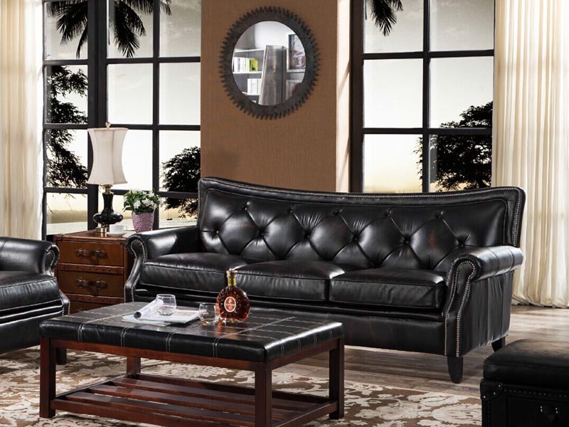 Black Handmade Leather Sofa Set