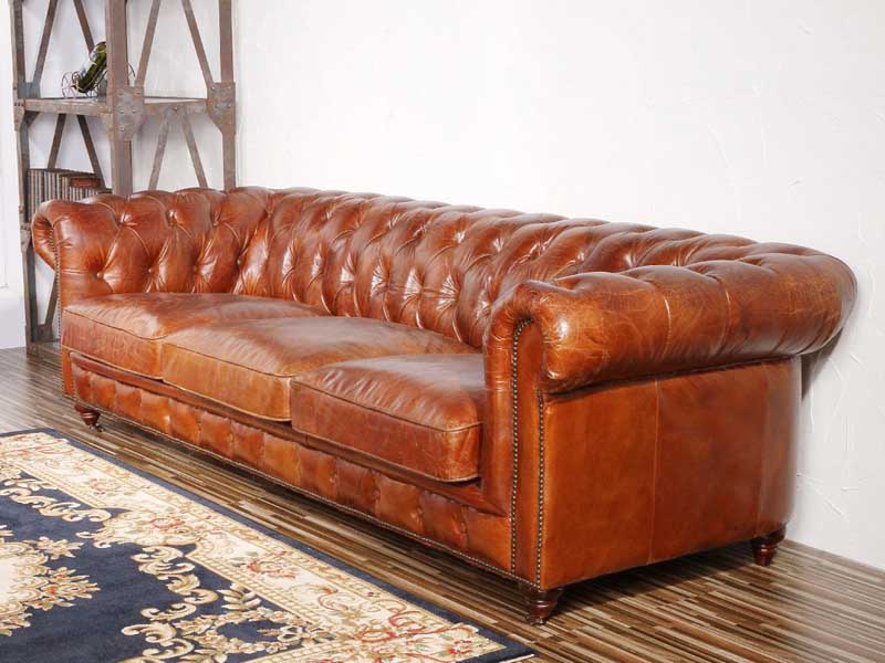 Chesterfield 3S Vintage Leather Button Back Sofa 