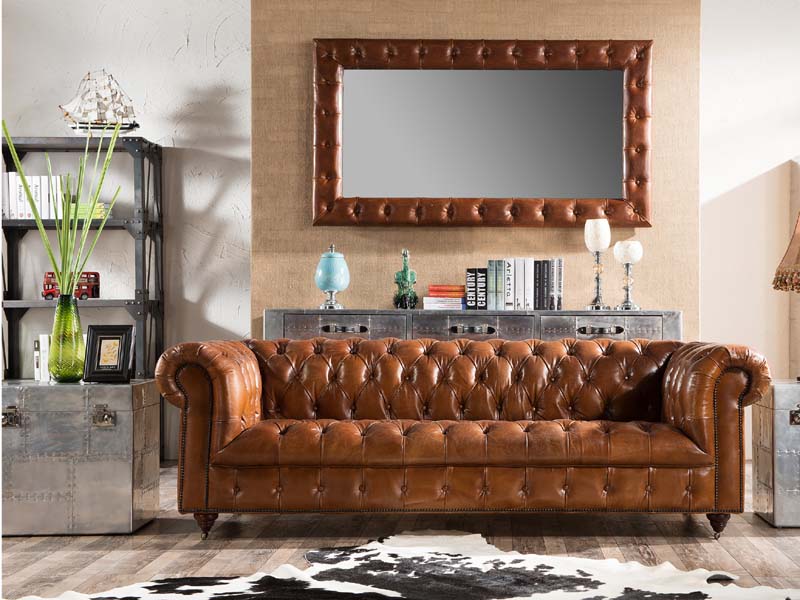 Chesterfield Tan Leather Sofa Set