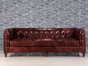 Collins Leather Sofa Set With Nailheads