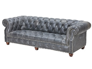 Gray Vintage Leather Chesterfield Sofa Set