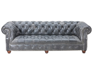 Gray Vintage Leather Chesterfield Sofa Set