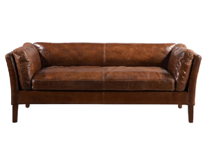 Mid-century Vintage Leather Brown Sofa Set