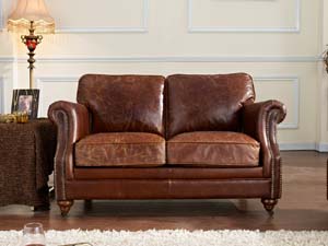 Riveted Antique Leather Sofa 2S
