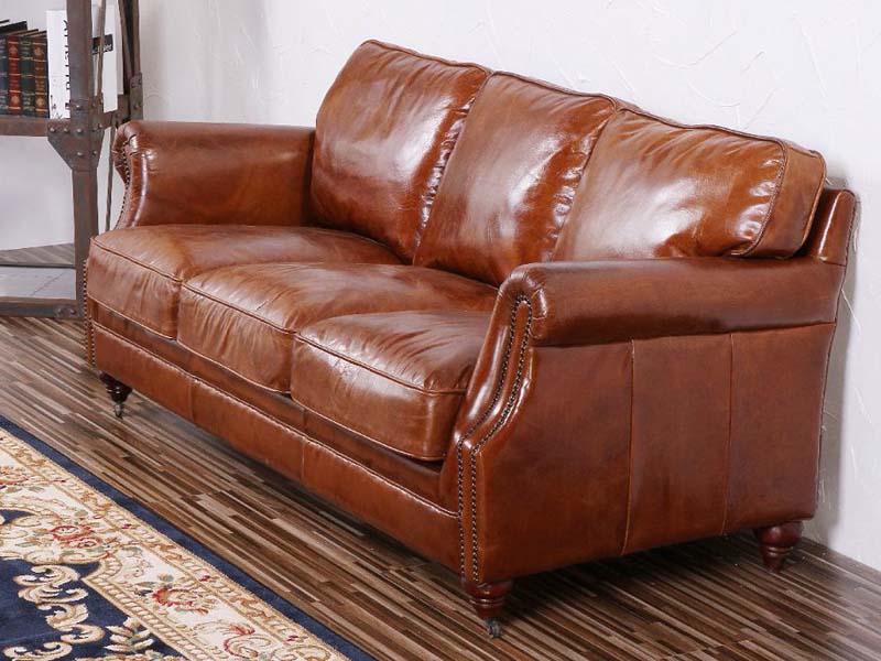 Riveted Antique Leather Sofa 3S  