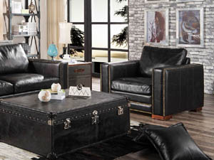 Riveted Tailored Lines Antique Leather Sofa