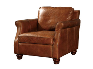 Roll Arm Antique Tan Leather Chair  
