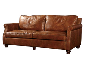 Roll Arm Antique Tan Leather Sofa Set